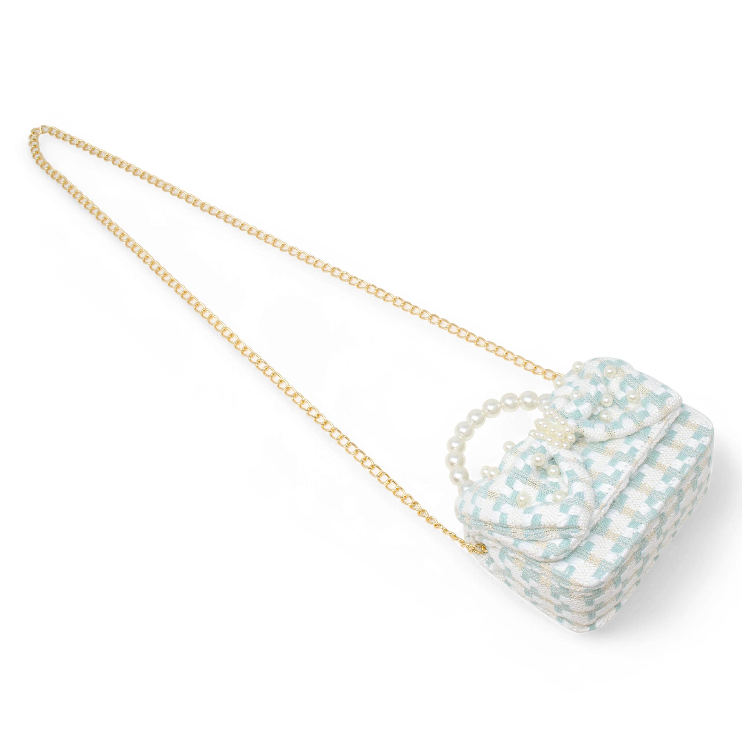 Girls Tweed Jumbo Pearl Bow Handbag
