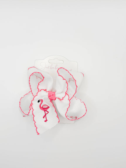 Flamingo Embroidered Hair Bow