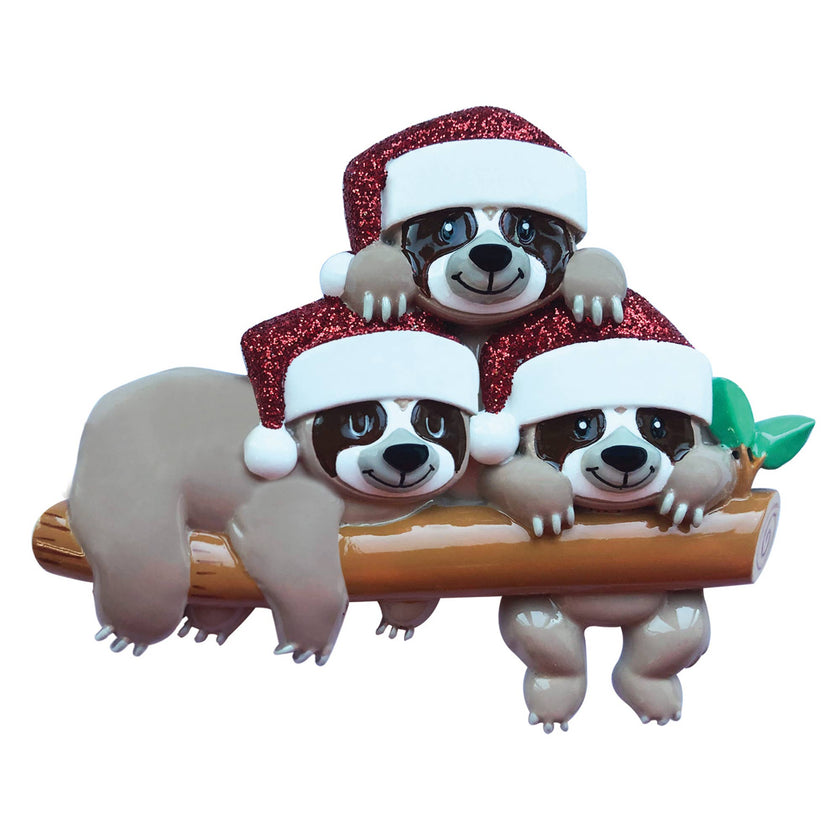 Sloth Family on Tree Branch Personalized Chhristmas Ornament