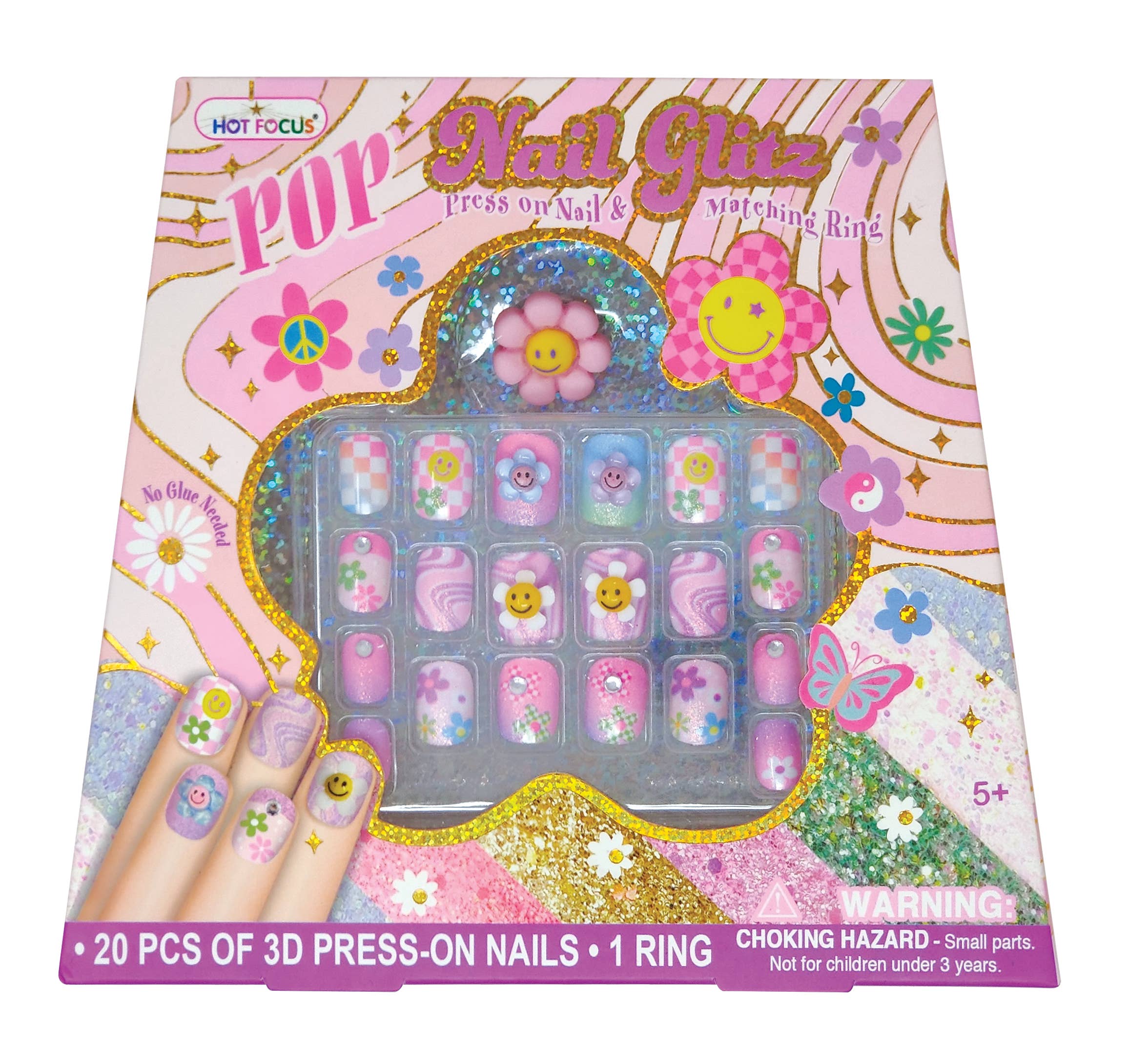 Create a fun manicure with our easy-to-use 3D press on nails (No glue needed). Contains: 20 3D Press on nails 1 Adjustable Ring
