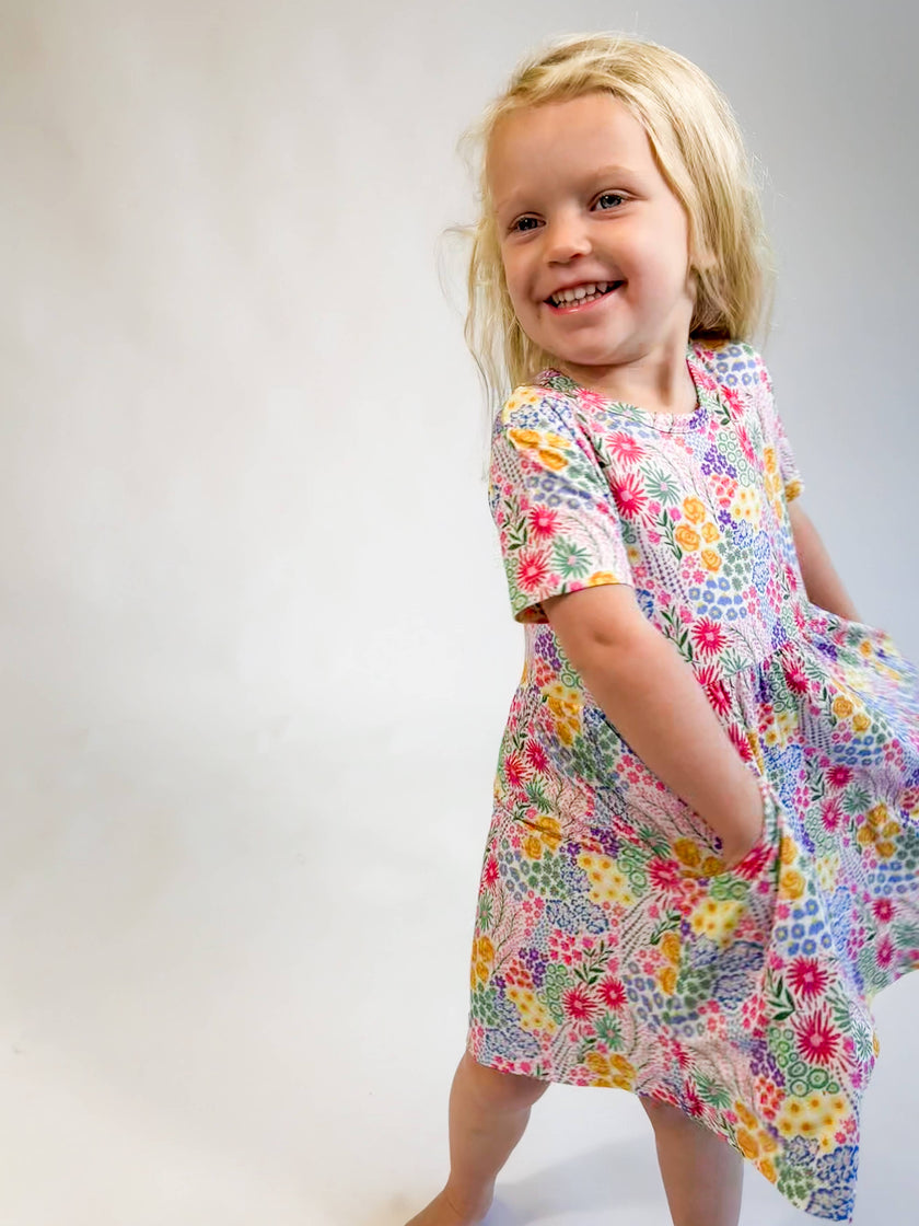 Flower Fields Bamboo Short Sleeve Pocket Dress