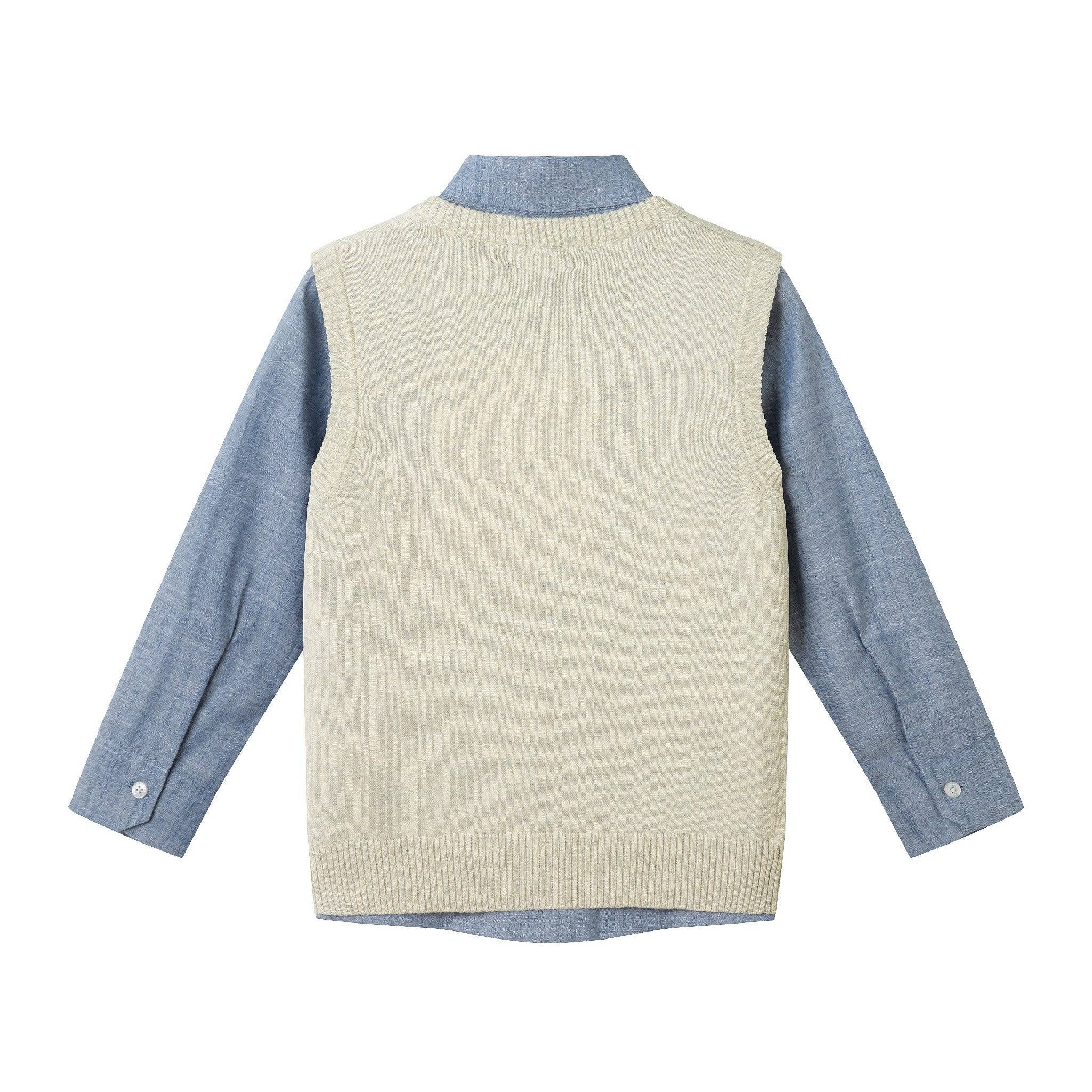 Kids Sweater Vest Holiday Set | Beige Reindeer