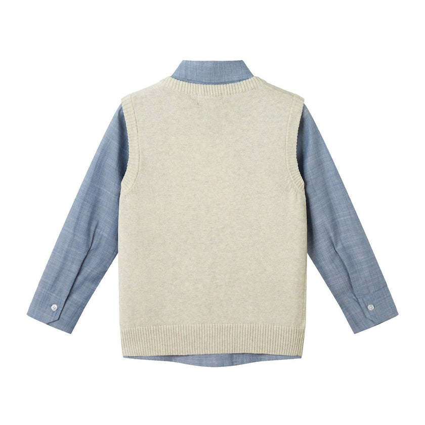 Kids Sweater Vest Holiday Set | Beige Reindeer