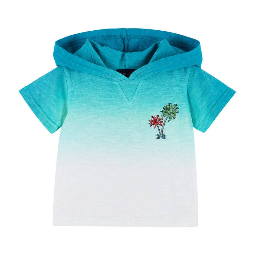 Palm Trees Hooded Tee Set - Aqua Ombre