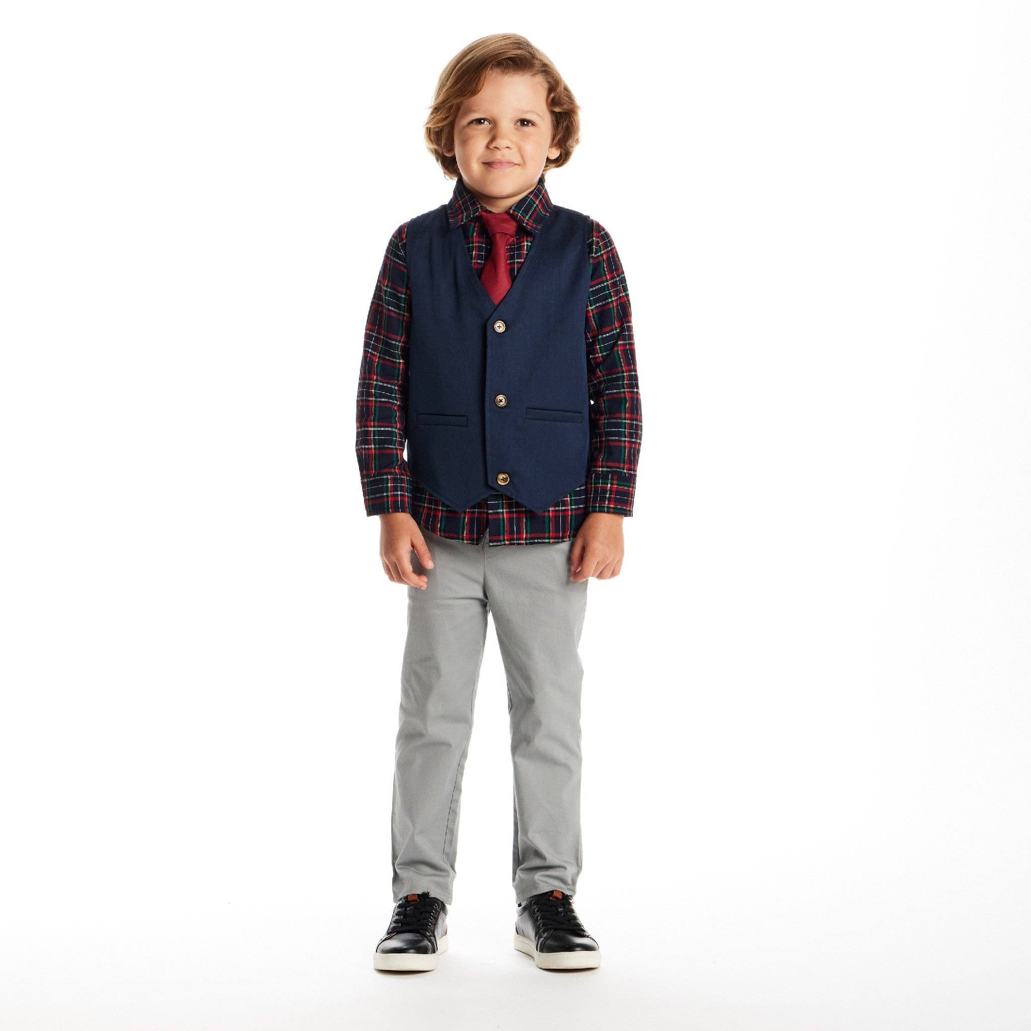 Kids 3-Piece Vest Set | Navy Plaid