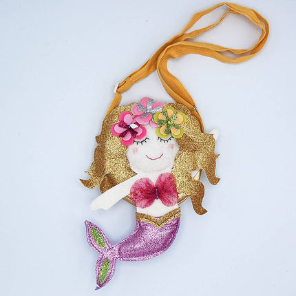 Floral Glitter Mermaid Bag- Glitter gold and lilac