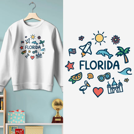 Florida Doodles Playful Icons Youth Sweatshirt