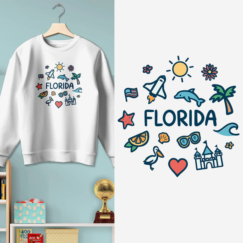 Florida Doodles Playful Icons Youth Sweatshirt