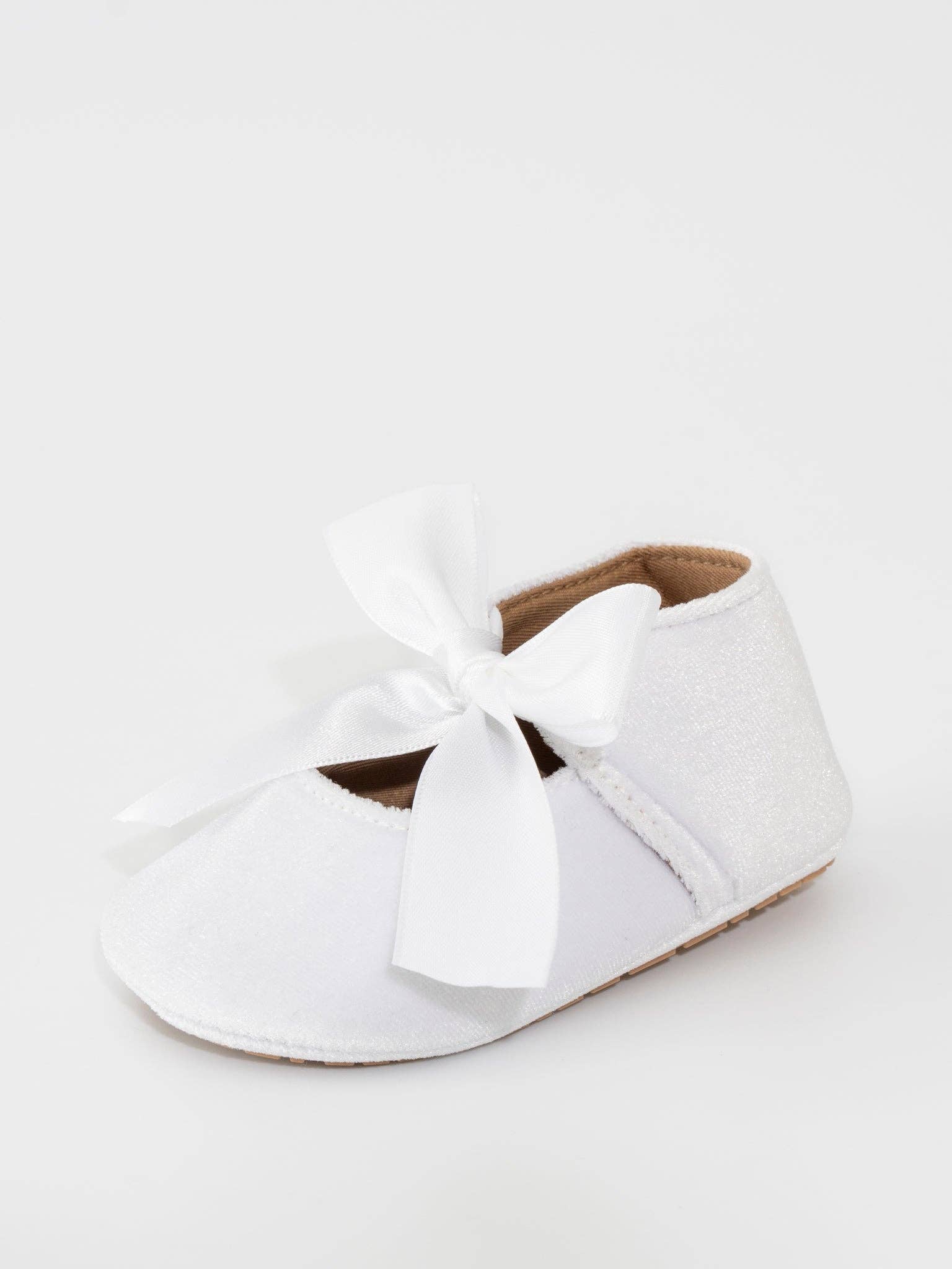 Velvet Ribbon Bow Baby Shoe White