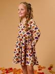 Girls Maple Blossoms Knit Long Sleeve Twirl Dress