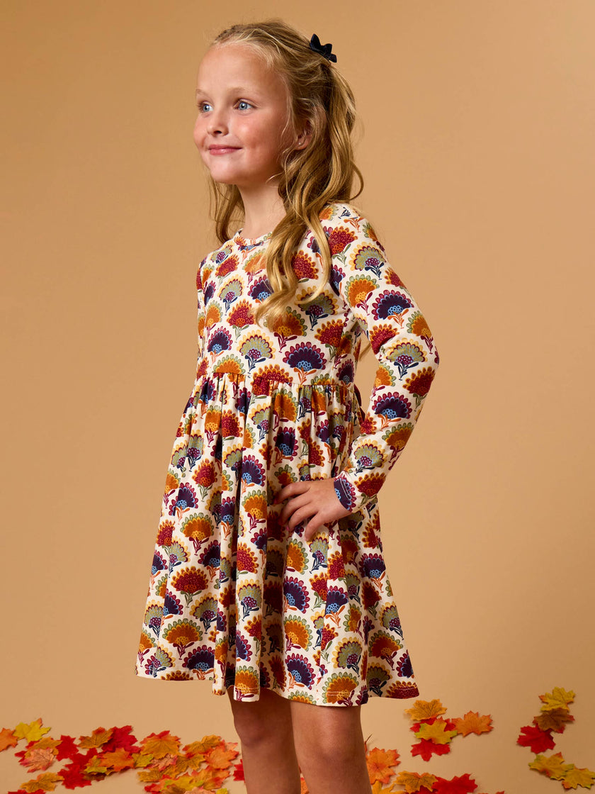 Girls Maple Blossoms Knit Long Sleeve Twirl Dress