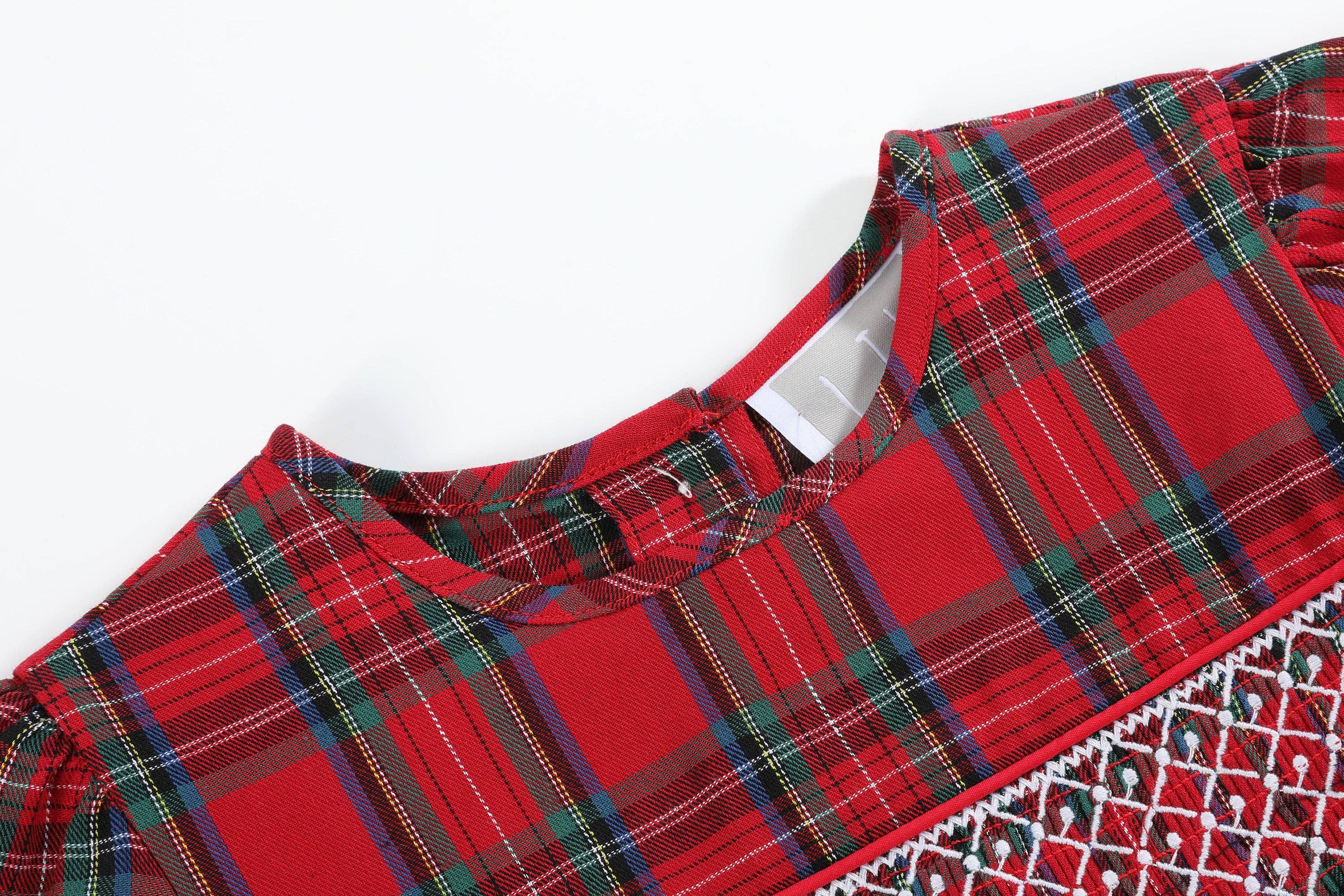 Red and Green Christmas Plaid Smocked Dress