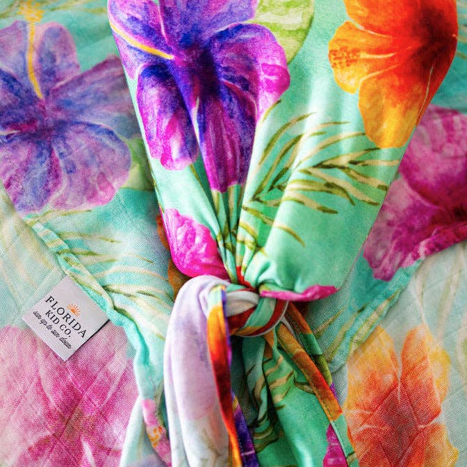 Hibiscus Bright Newborn Bamboo Knotted Gown