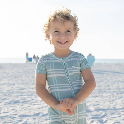 Blue Plaid Bamboo Baby Shortie Romper