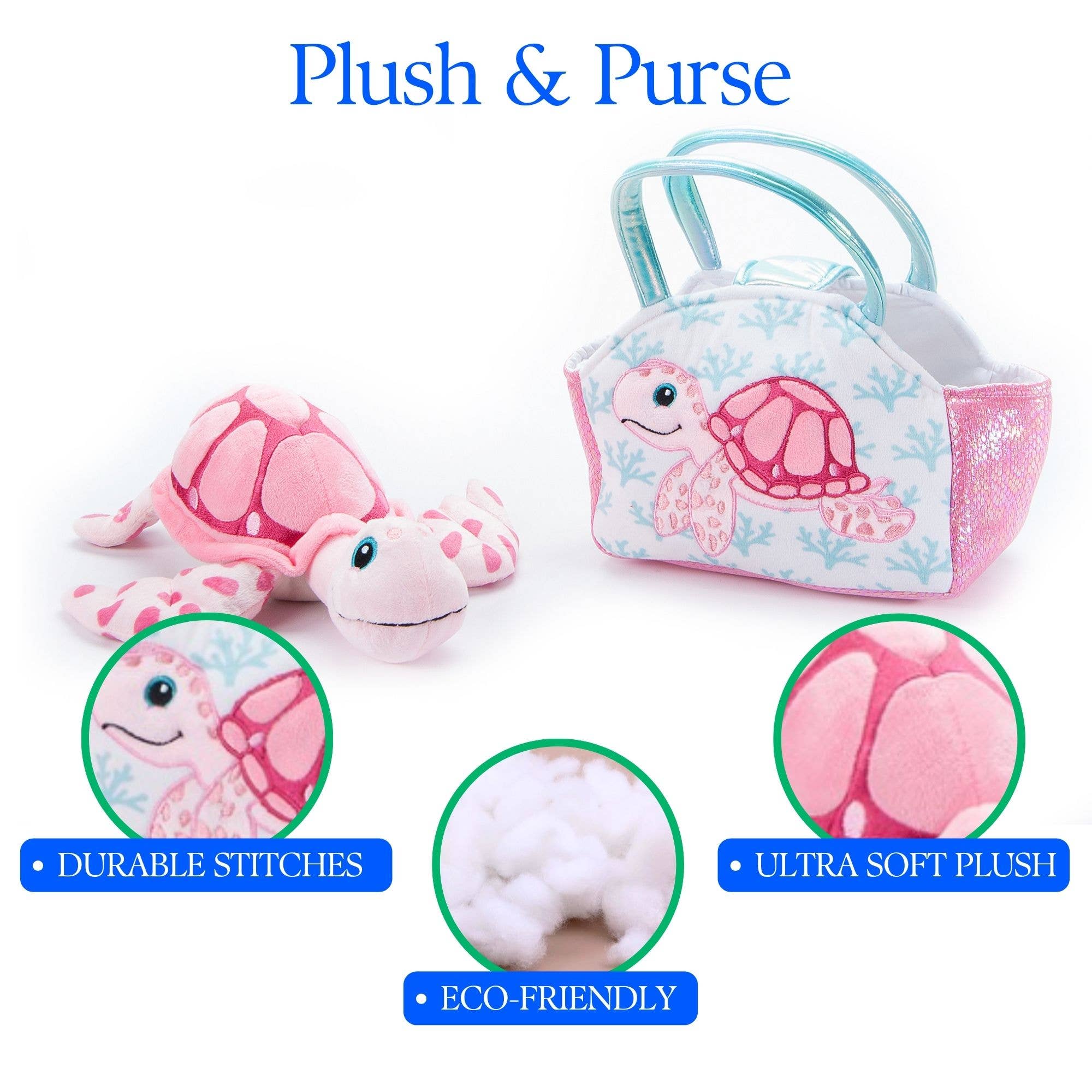 Plush Animal Set with Purse - Sea Turtle Pink