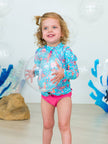 Ocean Tides Girls Long Sleeve Zipper Rash Guard 2-Piece Swimsuit