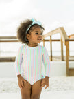 Pale Rainbow Stripe Long Sleeve One Piece Rash Guard