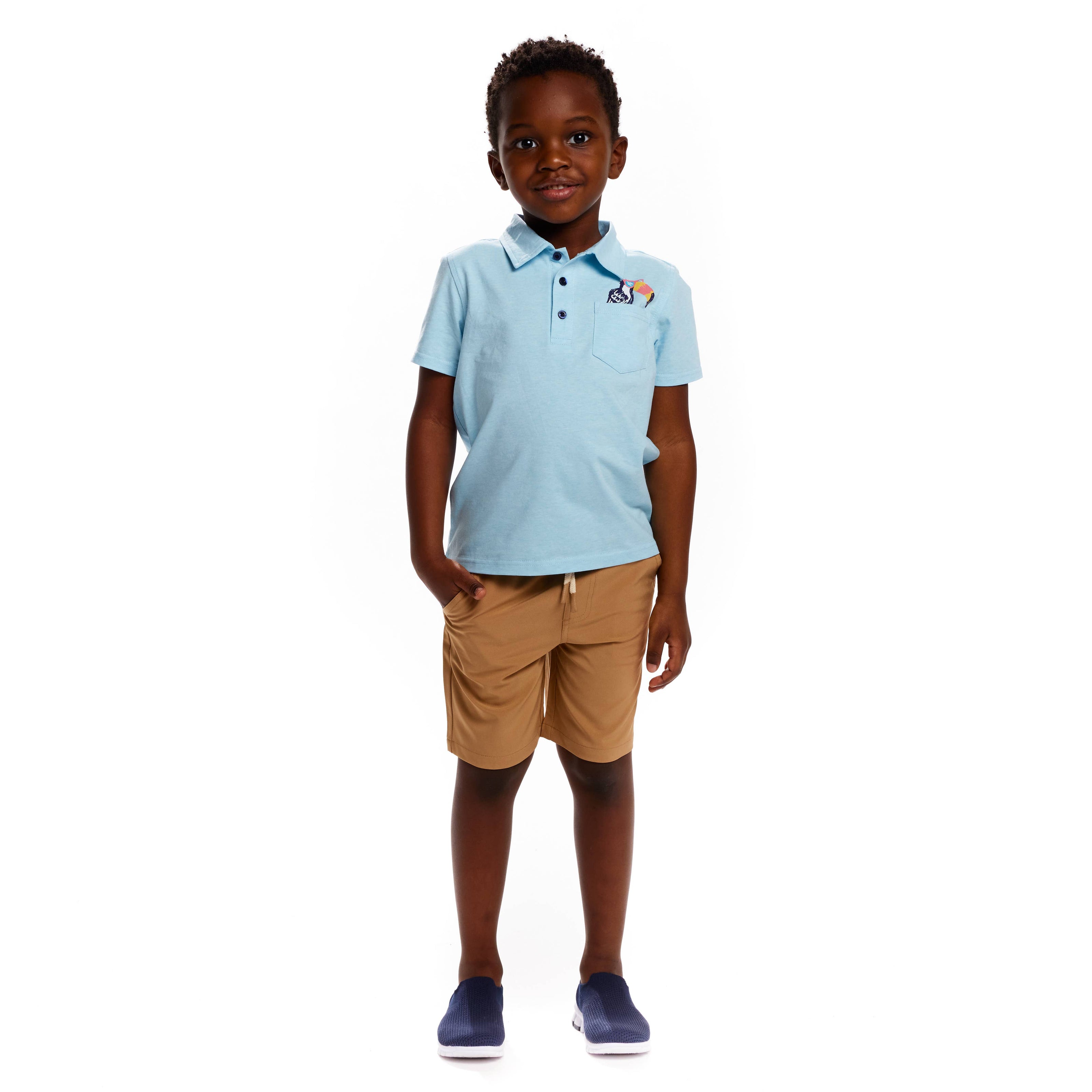 Boys Toddler Light Blue Toucan Playful Pocket Polo Shirt