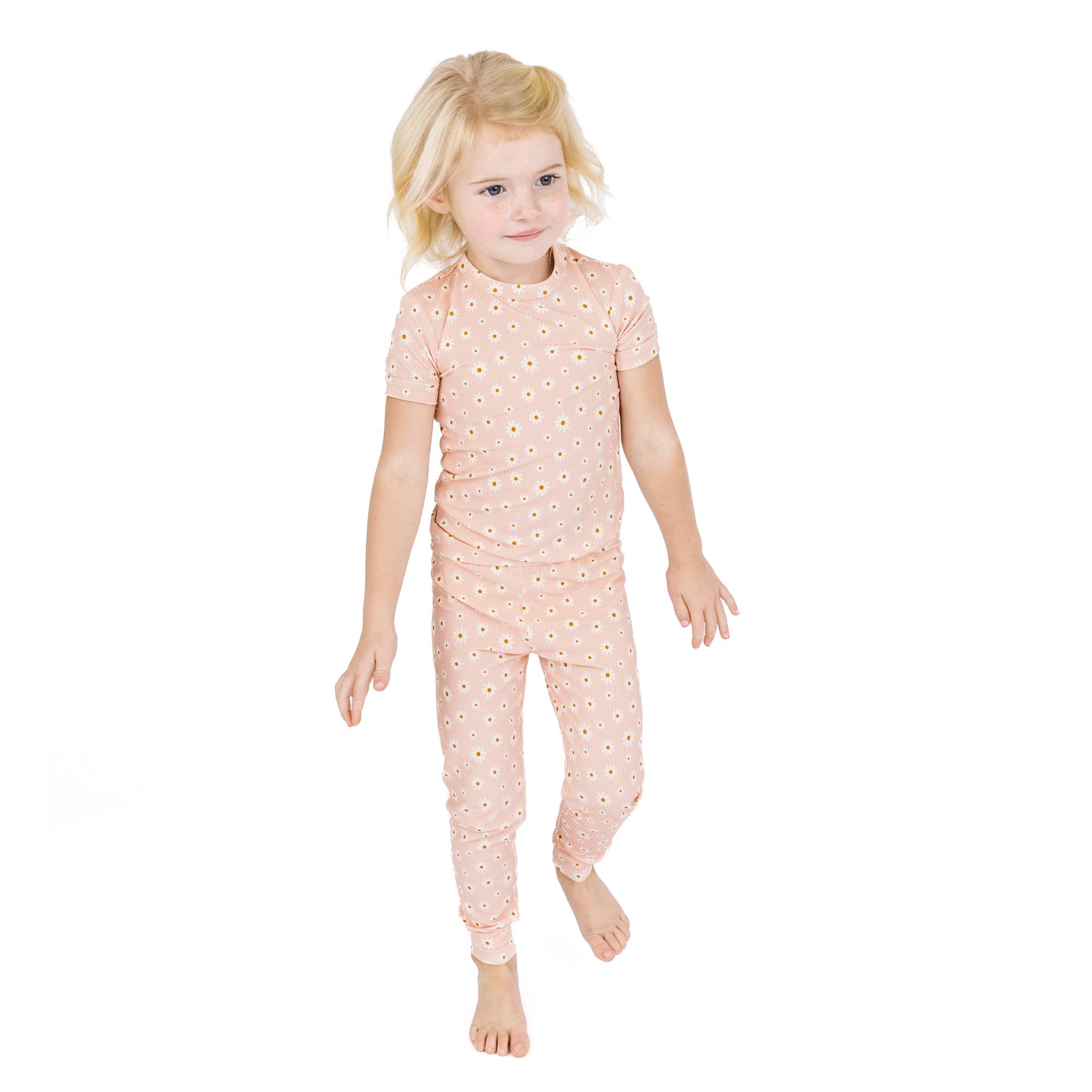 Pink Daisy Ribbed Bamboo Convertible Baby Pajama