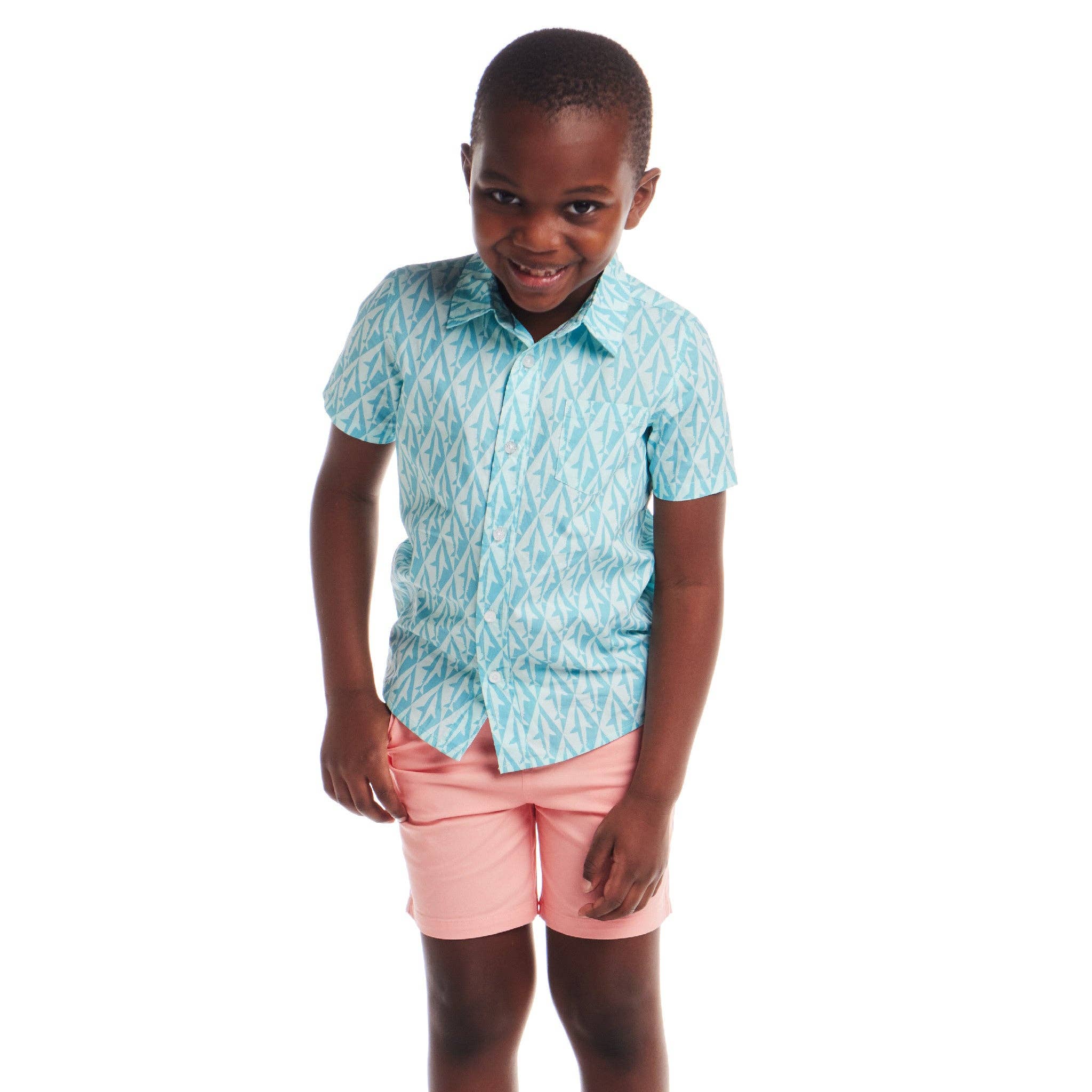 Kids Short Sleeve Buttondown Set | Geo Shark