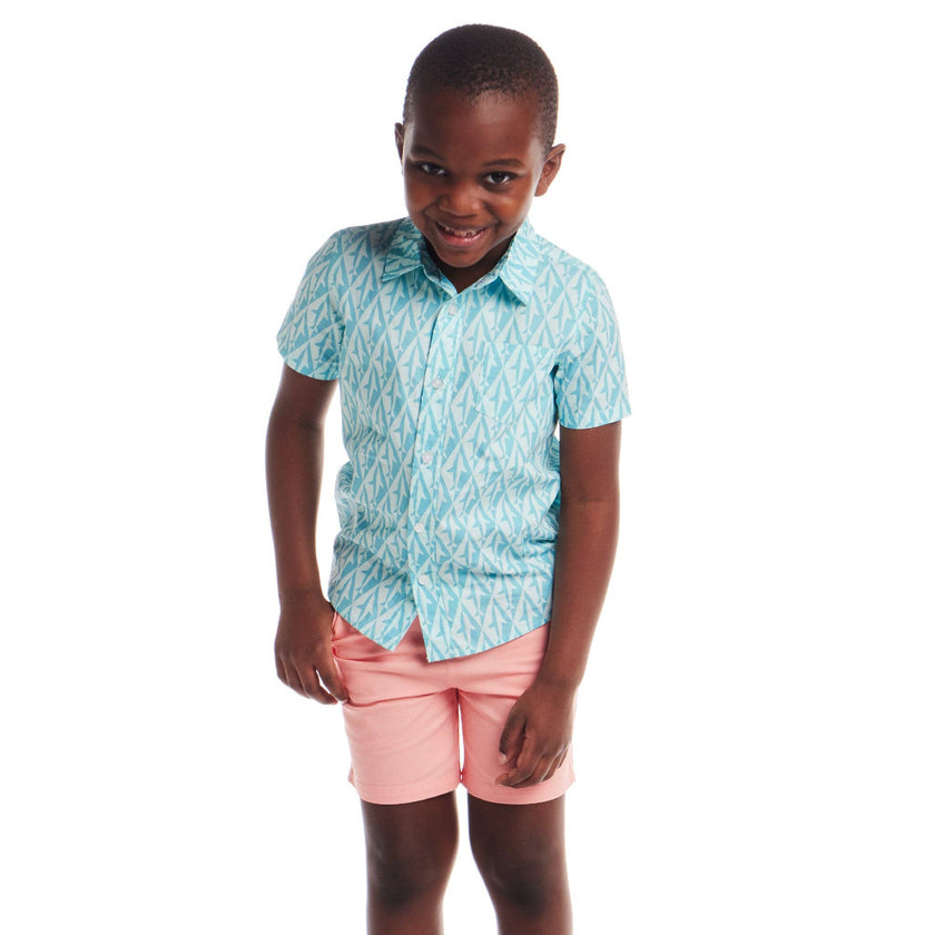 Kids Short Sleeve Buttondown Set | Geo Shark