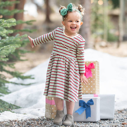 Peppermint Stripe Knit 3/4 Sleeve Twirl Dress
