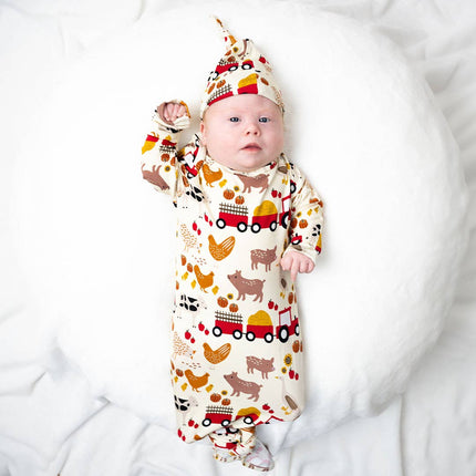 Farm Friends Bamboo Knotted Baby Gown Newborn Baby Gift Set