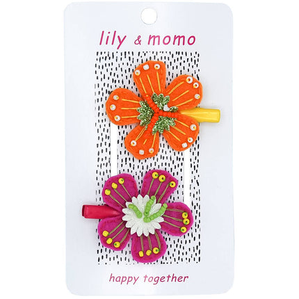 Hawaiian Flowers Hair Clips- Orange and Pink