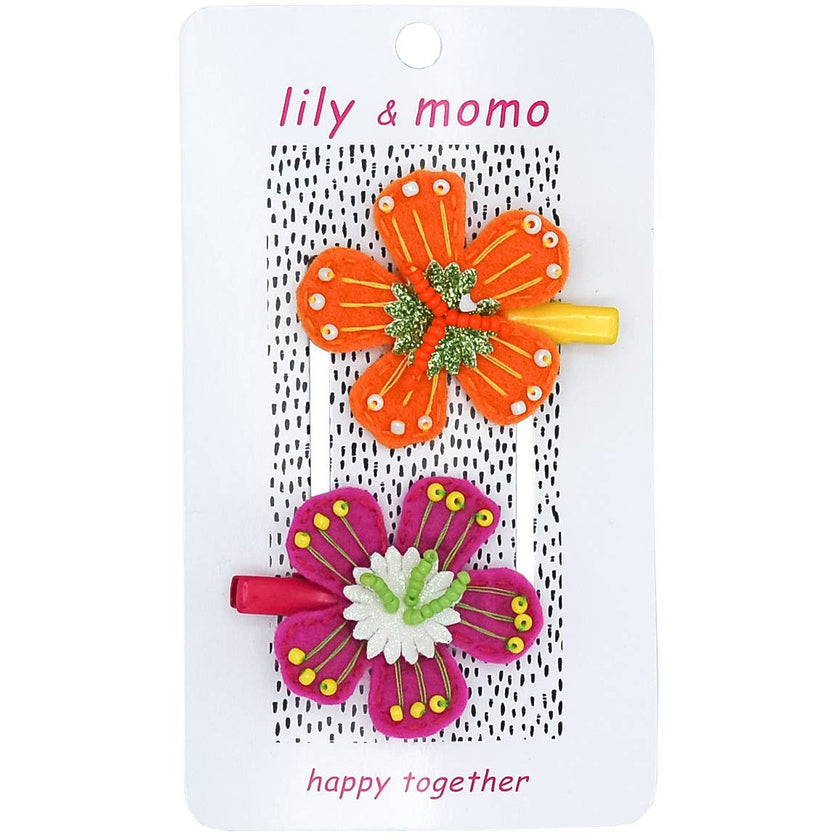 Hawaiian Flowers Hair Clips- Orange and Pink