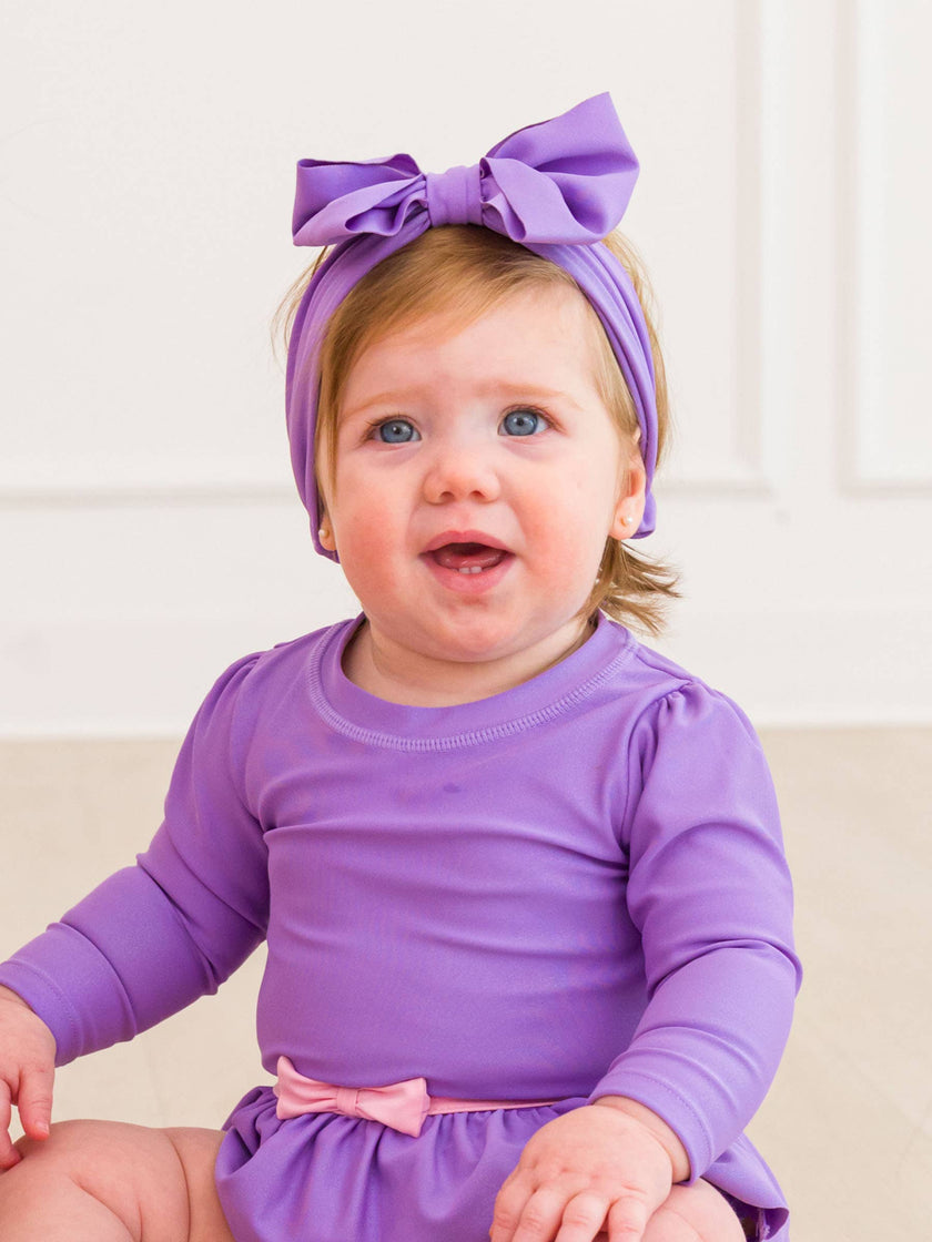 Girls Wisteria Purple Shimmer Swim + Active Bow Headband