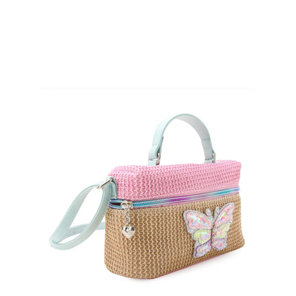 Straw Butterfly Top Handle Crossbody Bag