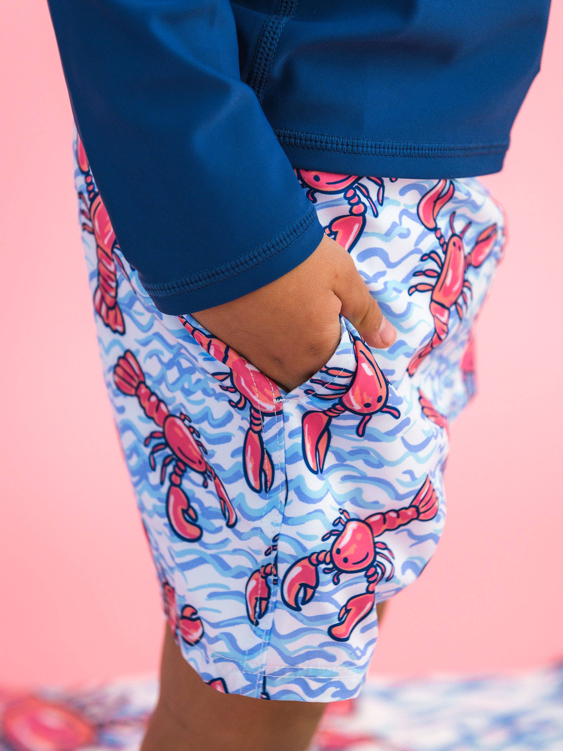 Boys Blue Lobster Lagoon Performance Hybrid Swim Trunks
