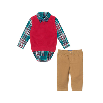 Checkered Maroon Infant Buttondown & Sweater Vest Set