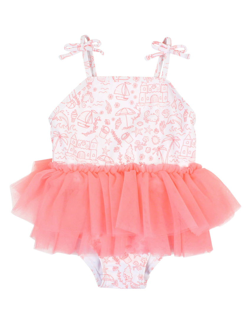 By the Seaside Tulle Skirted Tie Shoulder One Piece