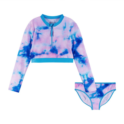 Long Sleeve Rashguard Set - Aqua Floral