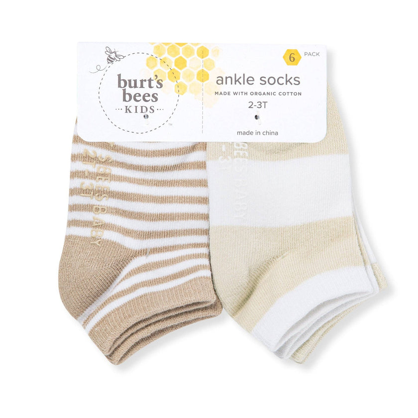 Solid & Stripes Organic Cotton Baby Ankle Socks 6 Pack - Oat