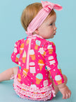 Baby Girls Sweet Scoops Ice Cream Long Sleeve One Piece Rash Guard Swimsuit with Signature Rear Ruffles