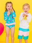 Neon Pool Party Long Sleeve One Piece Rash Guard Swim Suit