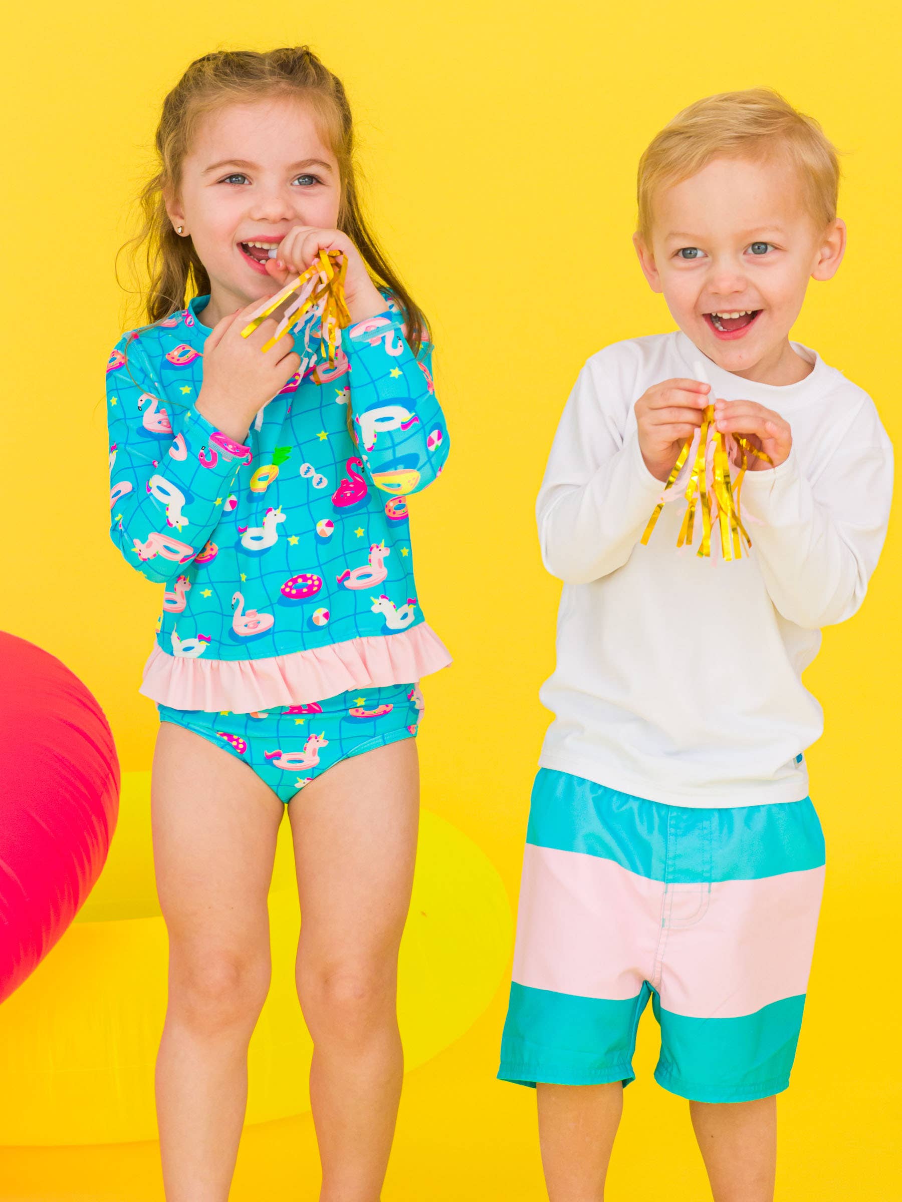 Neon Pool Party Long Sleeve One Piece Rash Guard Swim Suit