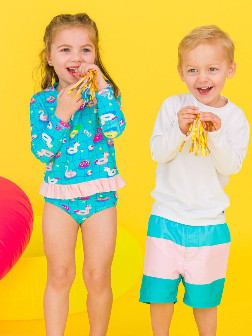 Neon Pool Party Long Sleeve One Piece Rash Guard Swim Suit
