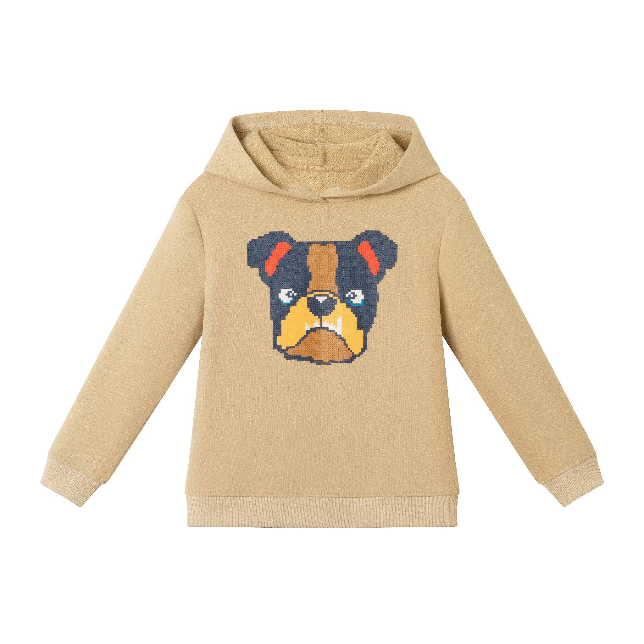 Kids Hooded Patch Sweatshirt & Pant Set | Beige Bulldog