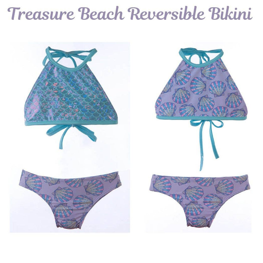 Girls Swim UPF 50+ Reversible Bikini with Mermaid Tail Cover Set