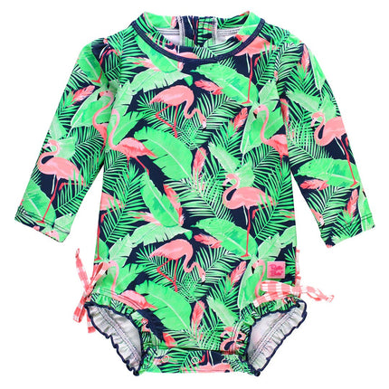 Flamingo Frenzy Long Sleeve One Piece Rash Guard