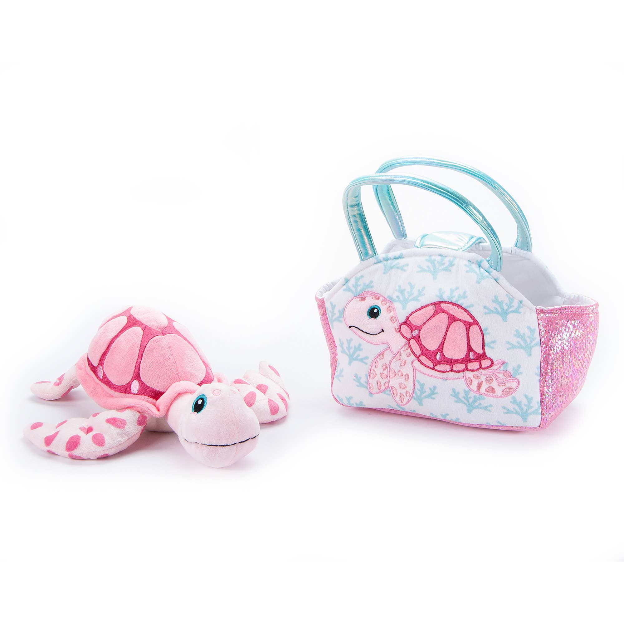 Plush Animal Set with Purse - Sea Turtle Pink