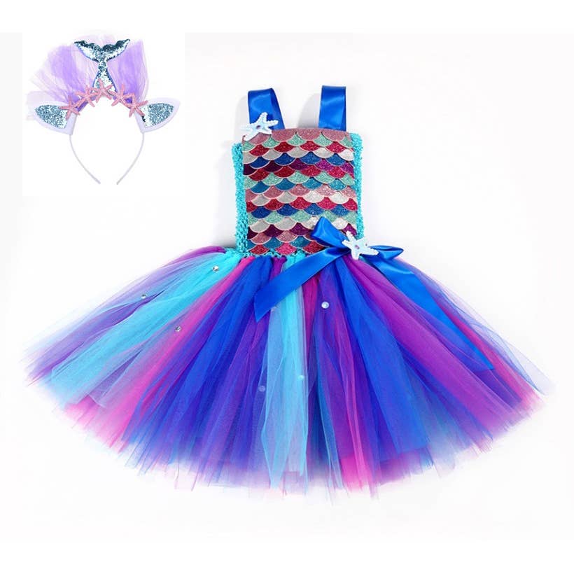 (4-6 Years) Mermaid Tutu Dress w/ Headband