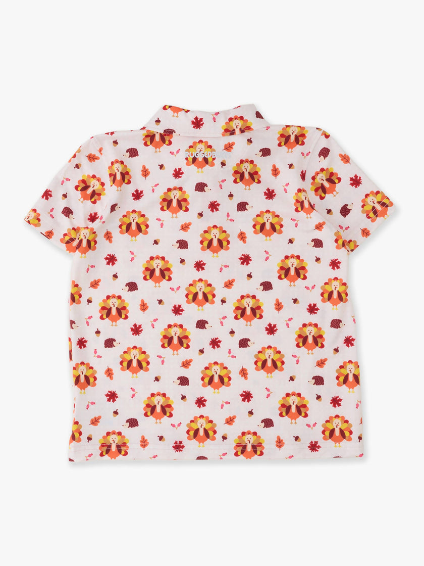 Boys Thanksgiving Turkey Gobble Knit Short Sleeve Performance Polo