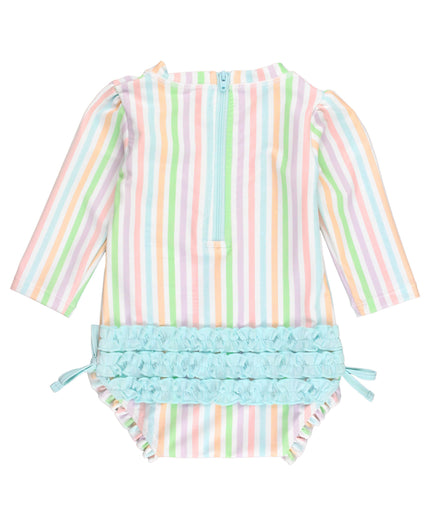Pale Rainbow Stripe Long Sleeve One Piece Rash Guard