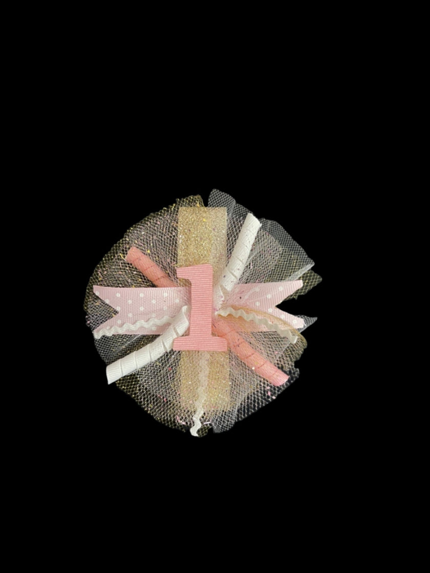 Birthday Puff Bow Pink and Gold #1
