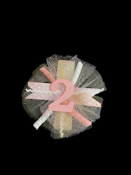 Birthday Puff Bow Pink and Gold #2