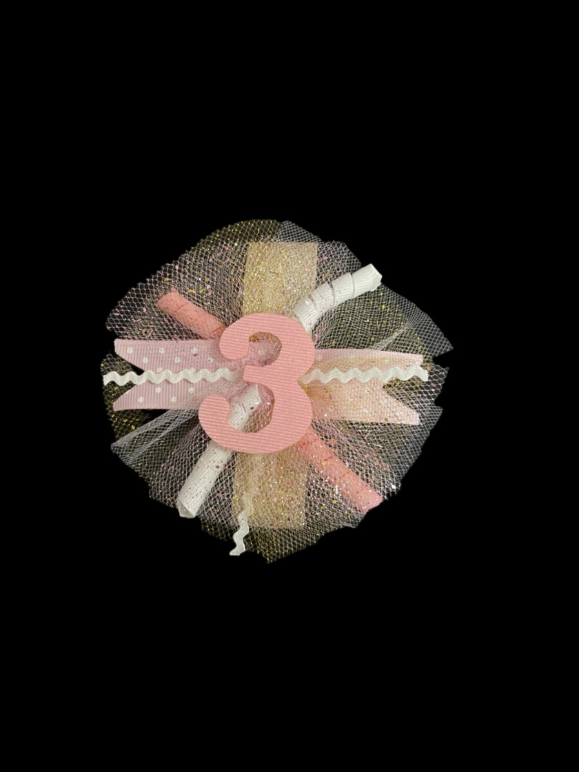 Birthday Puff Bow Pink and Gold #3